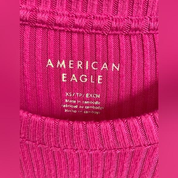 AEO Long-Sleeve Ribbed Crew Neck Tee Pink XS - Picture 4 of 6